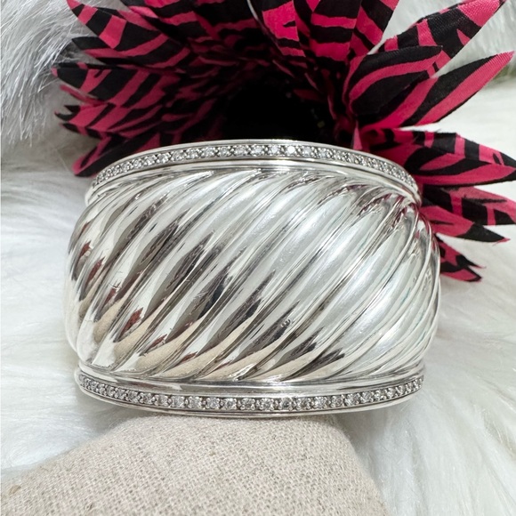 David Yurman Jewelry - David Yurman Thoroughbred Wide Diamond Cable Cuff Bracelet .925